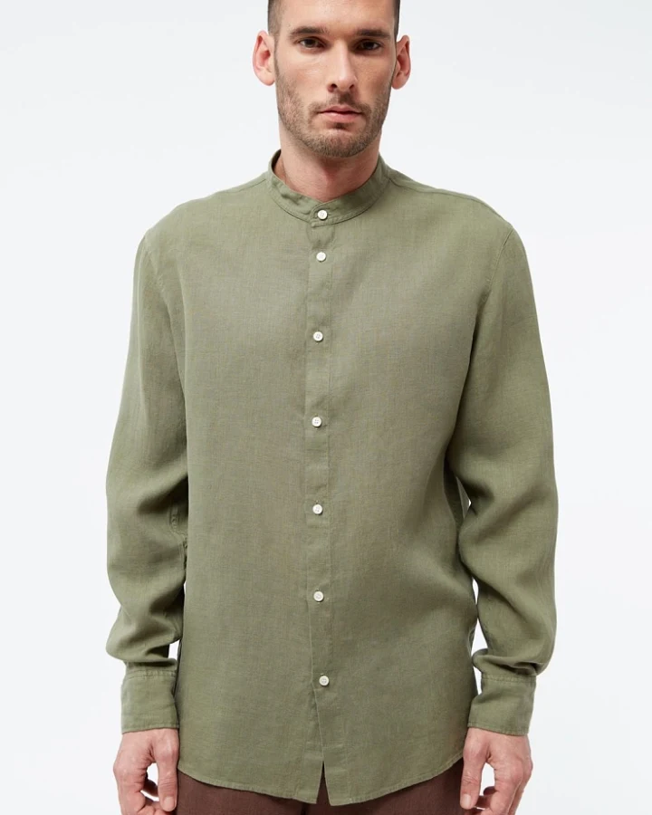 Givn Herren vegan Hemd Wes Stehkragen Faded Olive