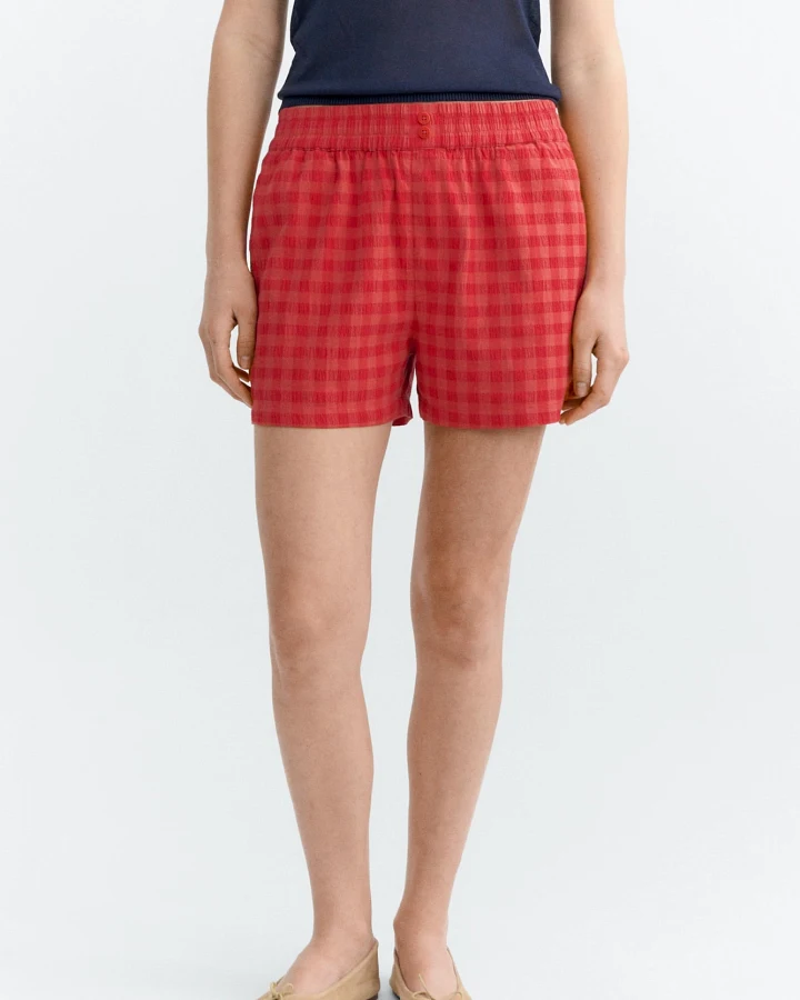 Thinking MU Damen vegan Shorts Seersucker Geraldine Rot