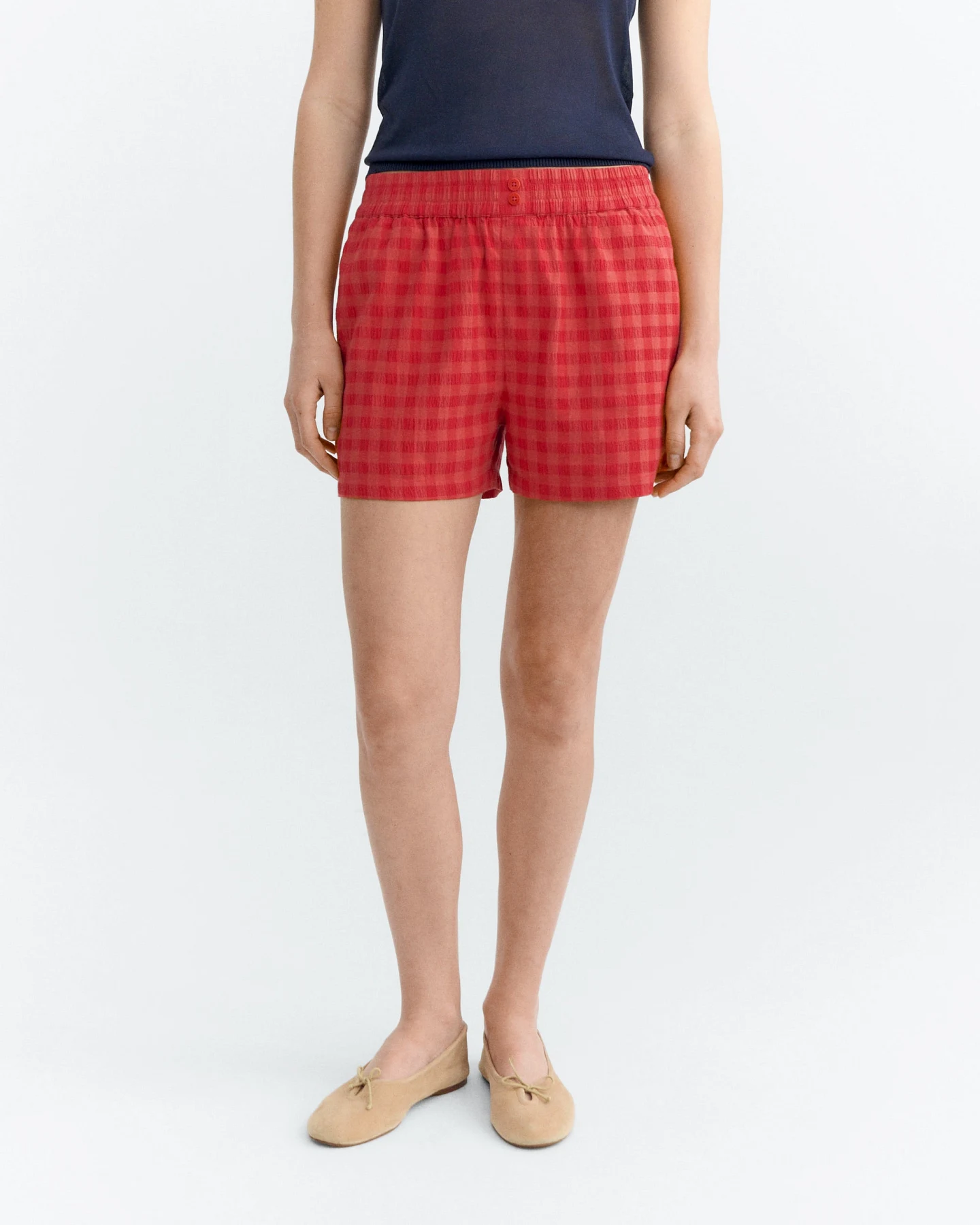 Thinking MU Damen vegan Shorts Seersucker Geraldine Rot – Ansicht 2