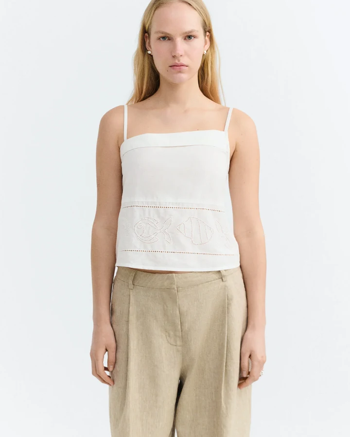 Thinking MU Damen vegan Top Raida Bestickt Weiß