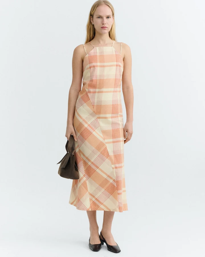 Thinking MU Damen vegan Kleid Helia Kariert Orange