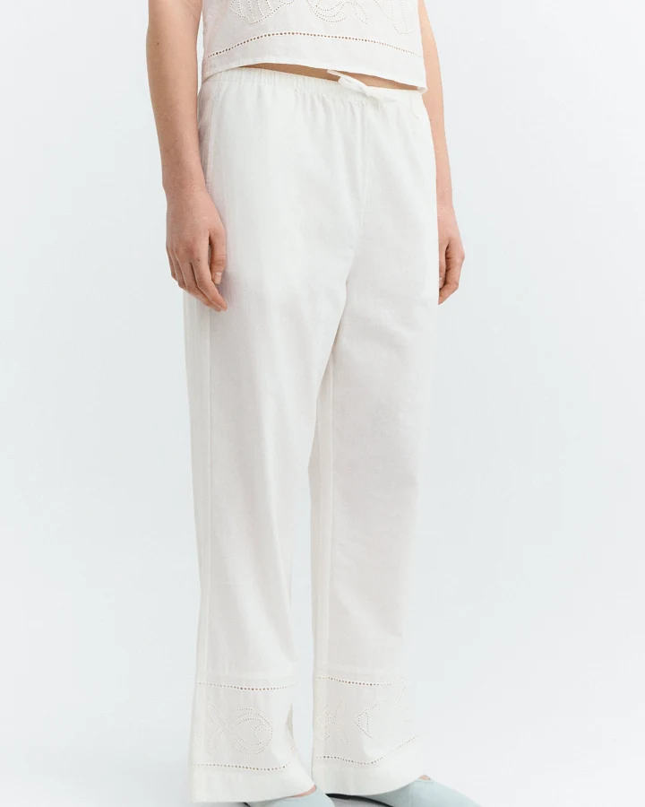Thinking MU Damen vegan Hose Brigitte Bestickt Weiß