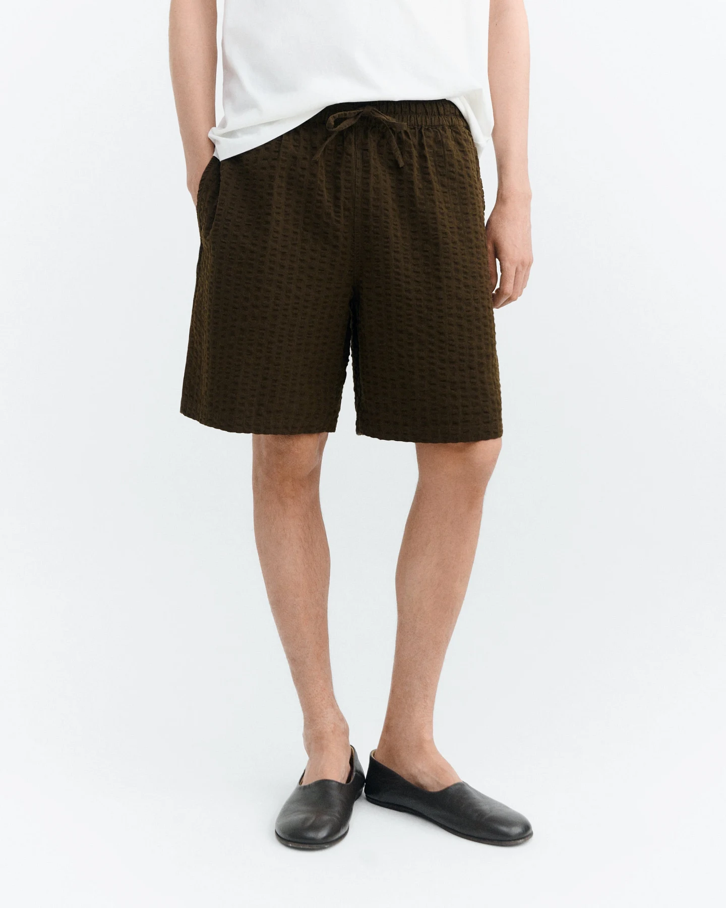 Thinking MU Herren vegan Shorts Henry Seersucker Braun – Ansicht 2