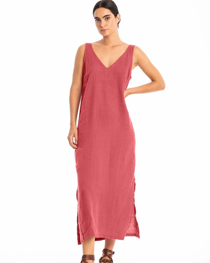RAVENS VIEW IBIZA Damen vegan Kleid Noa Lehm Rot
