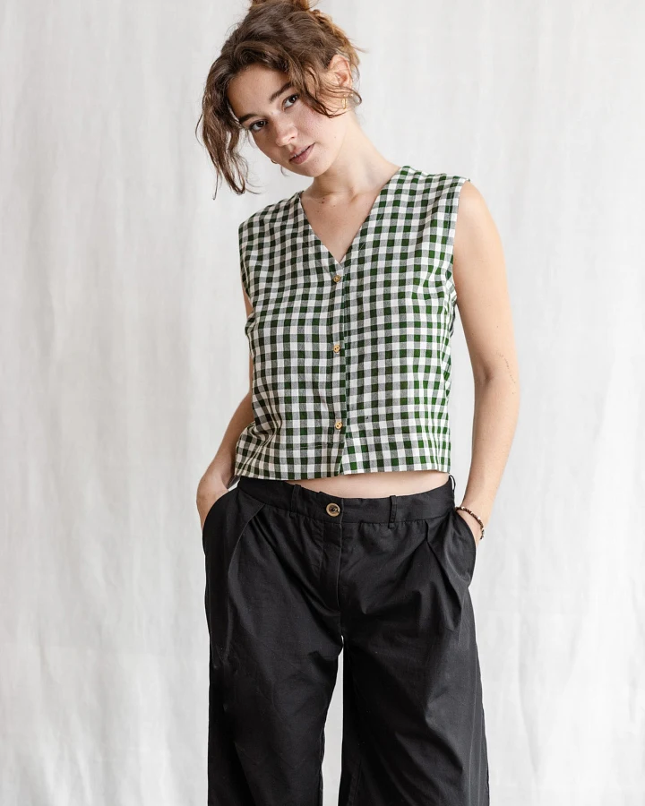 Jyoti - Fair Works Damen vegan Top Chatania Schecks Grün