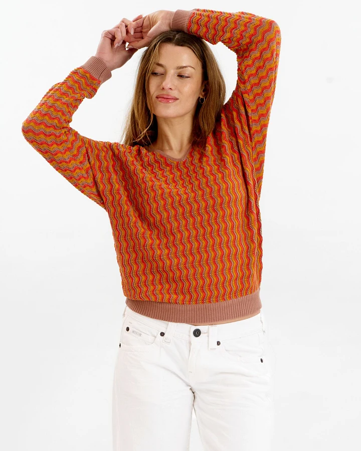 KOMODO Damen vegan Pullover Clover Pointelle Kaffee