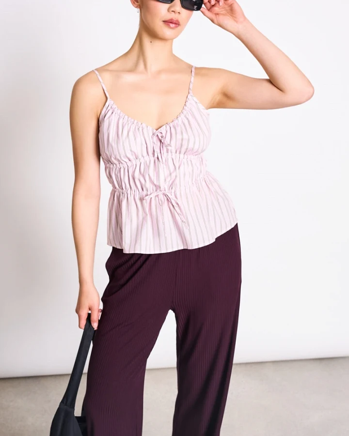 JAN 'N JUNE Damen vegan Krawatten-Top Spaghetti Ebur Light Orchid Striped