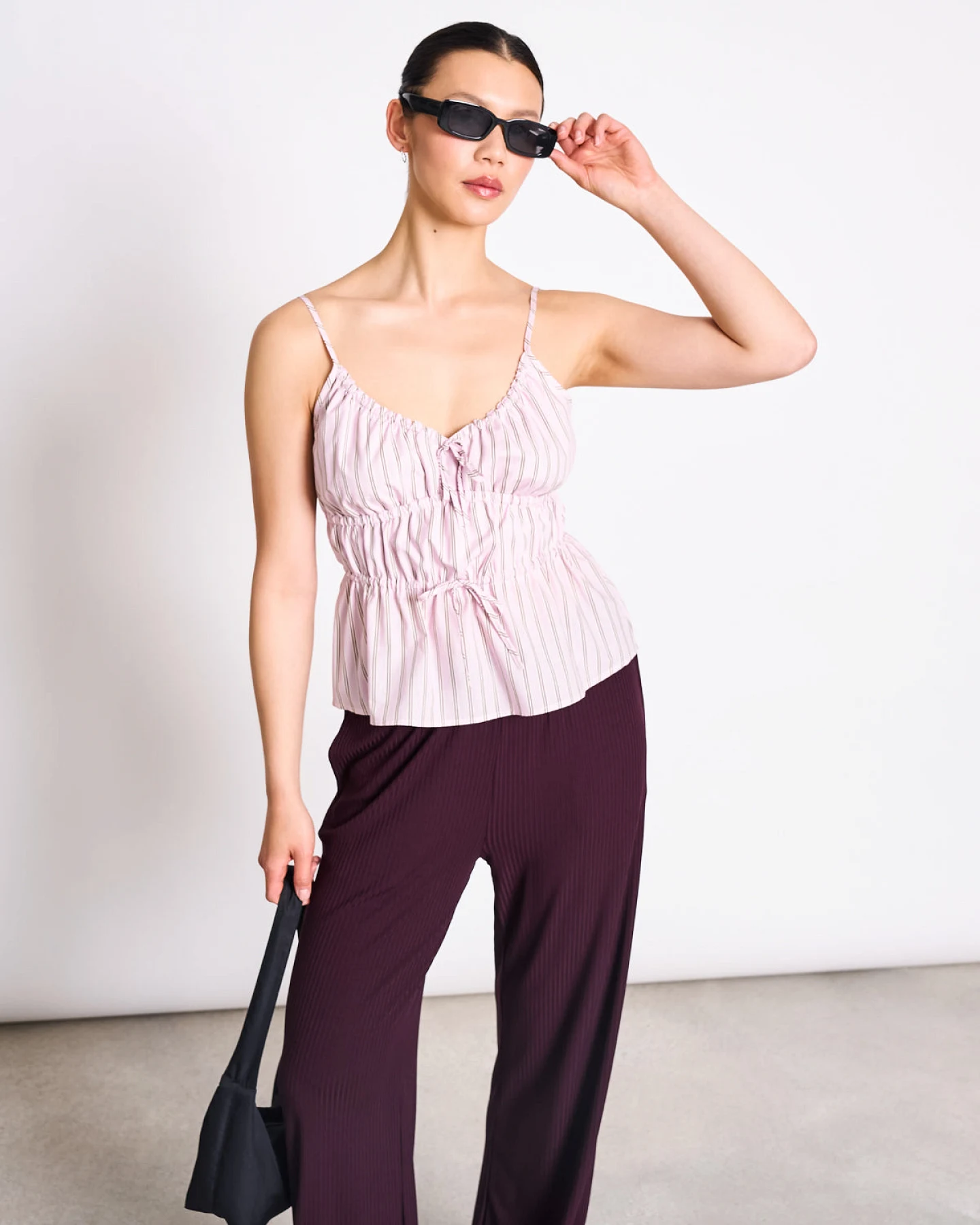 JAN 'N JUNE Damen vegan Krawatten-Top Spaghetti Ebur Light Orchid Striped – Ansicht 2