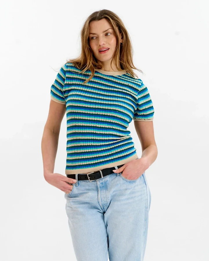 KOMODO Damen vegan T-Shirt Penelope Pointelle Ozeanblau