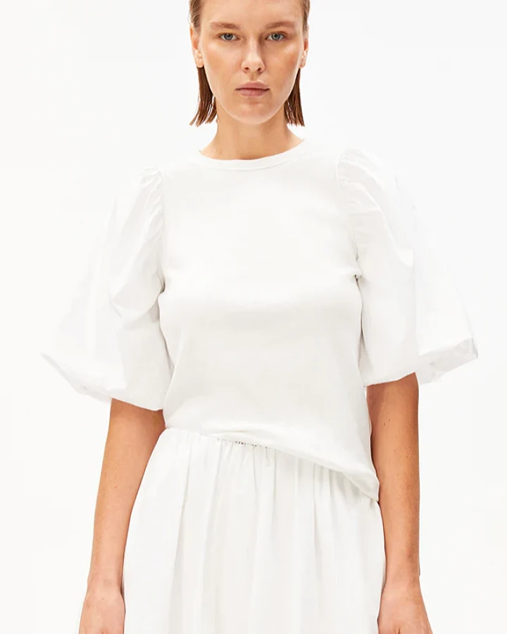ARMEDANGELS Damen vegan Hemd Puffärmel Weiß