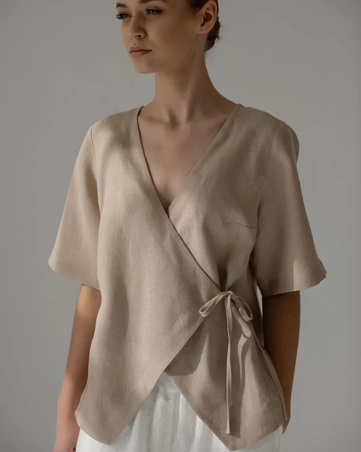 Amber Linen Damen vegan Wickeloberteil Aria Pale Sand