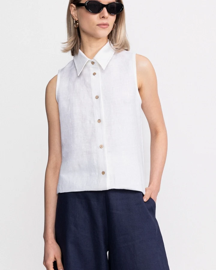 De IONESCU Damen vegan Shirt Ärmellos Bârsana Weiß