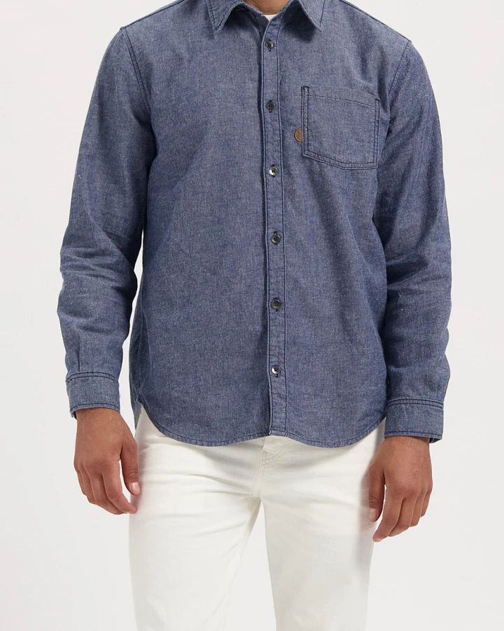 MUD Jeans Herren vegan Denim Shirt Chris Medium Stone Dunkelblau