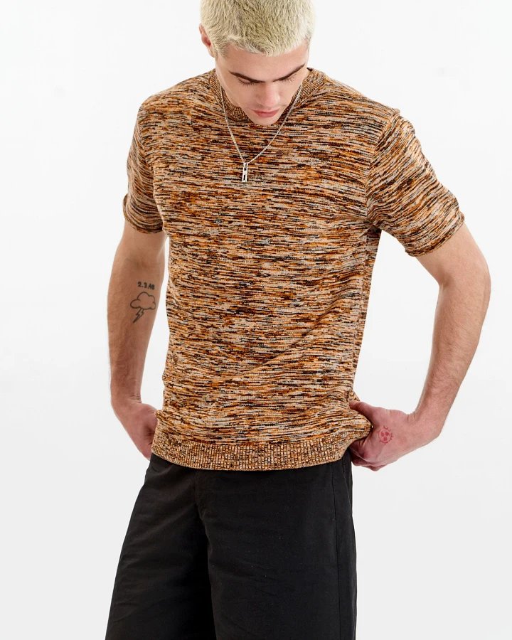 KOMODO Herren vegan T-Shirt Kai Knit Schwarz/ Orange