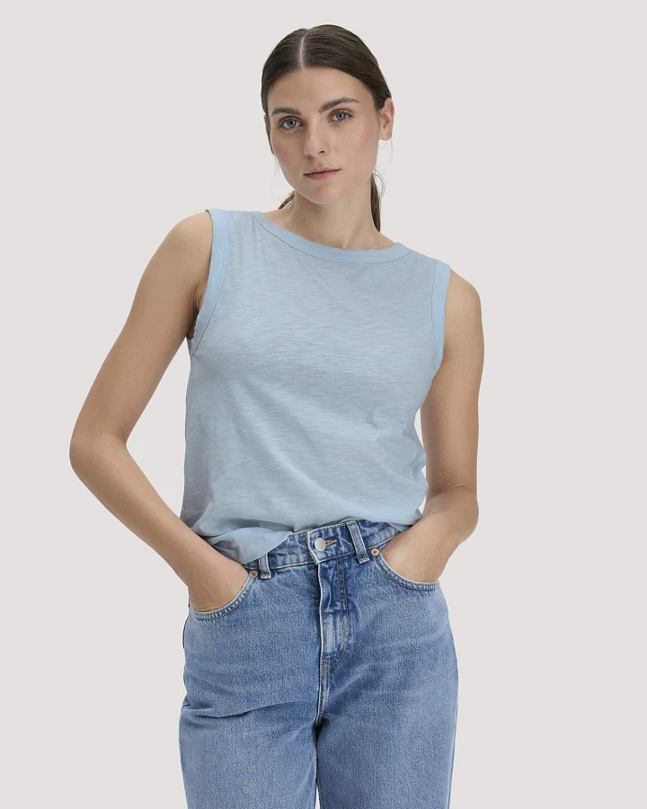 hessnatur Damen Light Slub Jersey Top Regular aus Bio-Baumwolle - blau - Größe 34