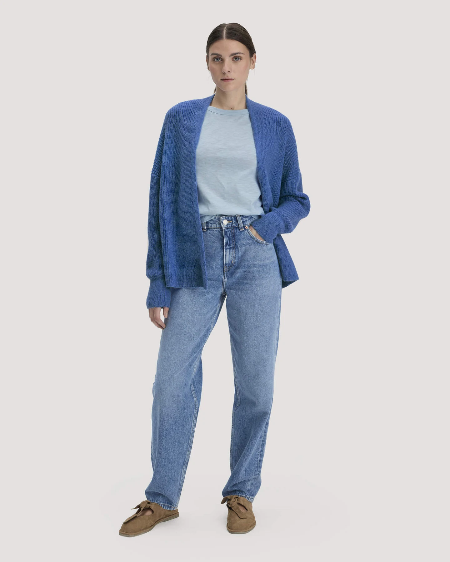 hessnatur Damen Light Slub Jersey Top Regular aus Bio-Baumwolle - blau - Größe 34 – Ansicht 2