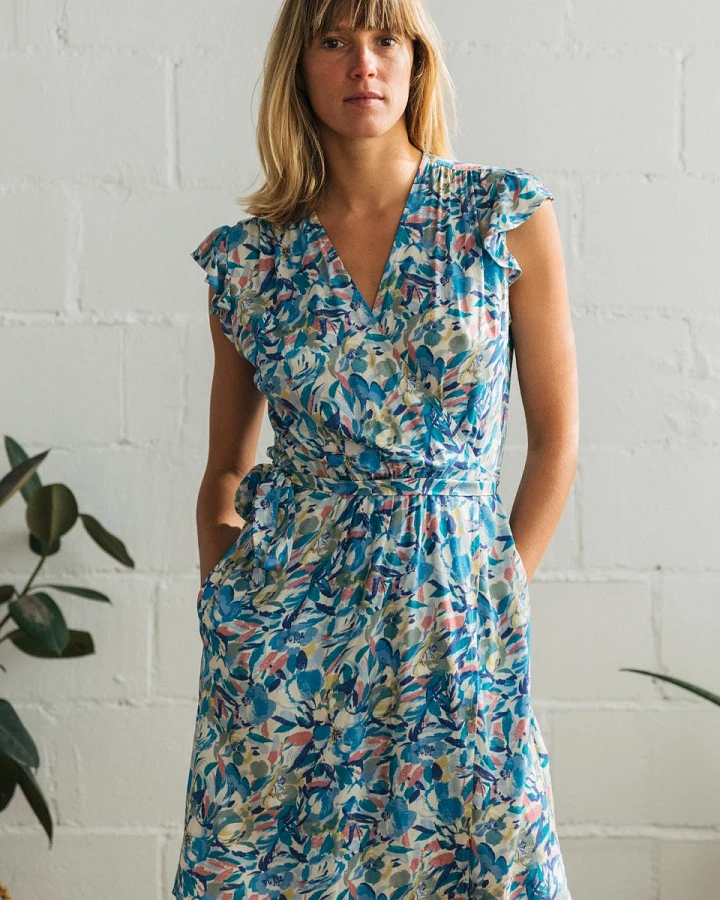 TWOTHIRDS Damen vegan Kleid Ankoko Gebürstete Blumen