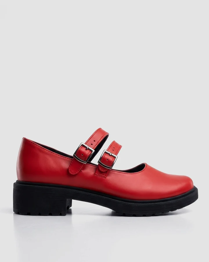 BOHEMA Damen vegan Ballerinas Mary Jane Twin Rot