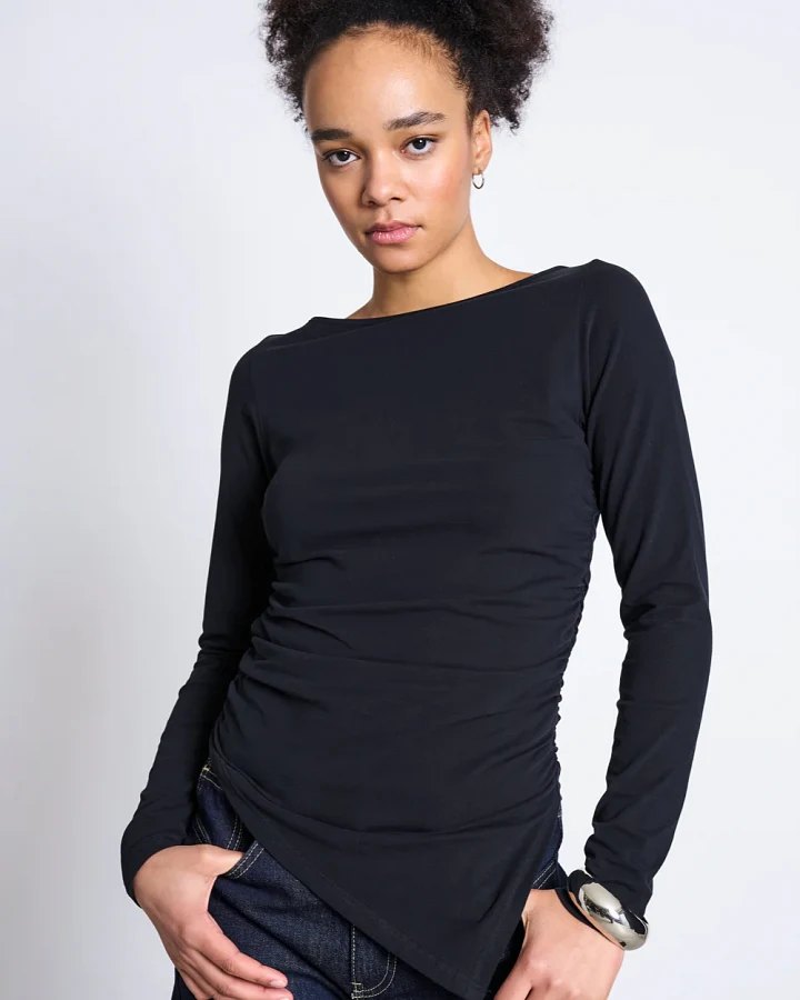 JAN 'N JUNE Damen vegan Longsleeve Mit Bootskragen Noly Schwarz