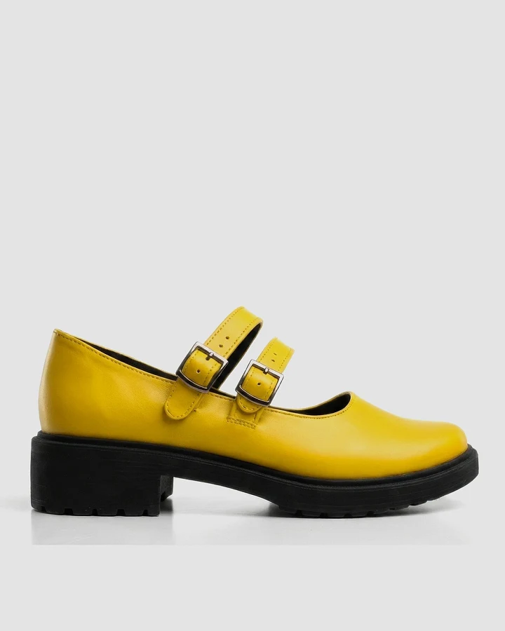 BOHEMA Damen vegan Ballerinas Mary Jane Twin Gelb
