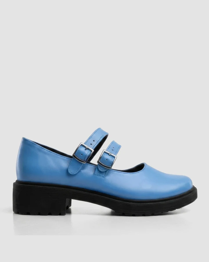 BOHEMA Damen vegan Ballerinas Mary Jane Twin Baby Blau