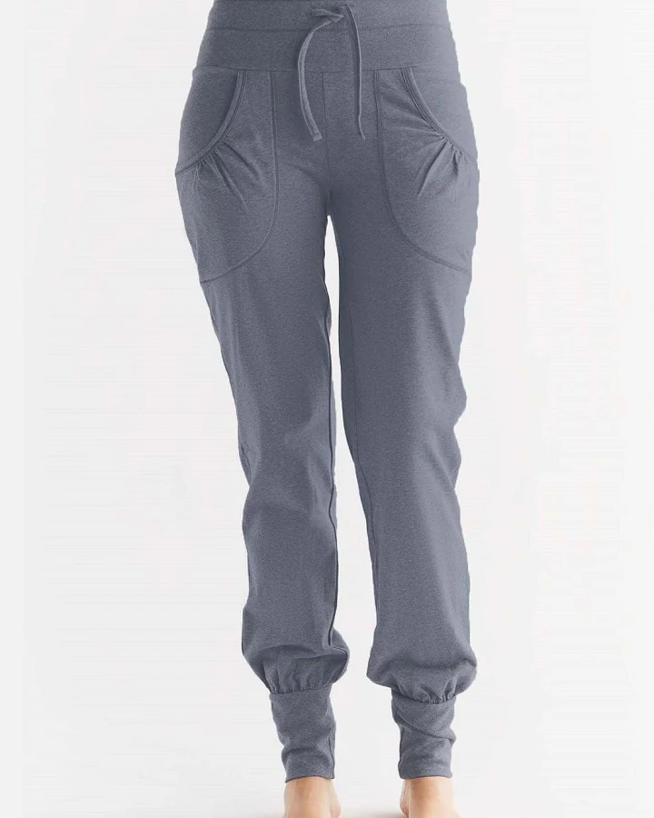 Leela Cotton Damen vegan Yogahose Mit Umgeschlagenem Bund Marineblau Melange