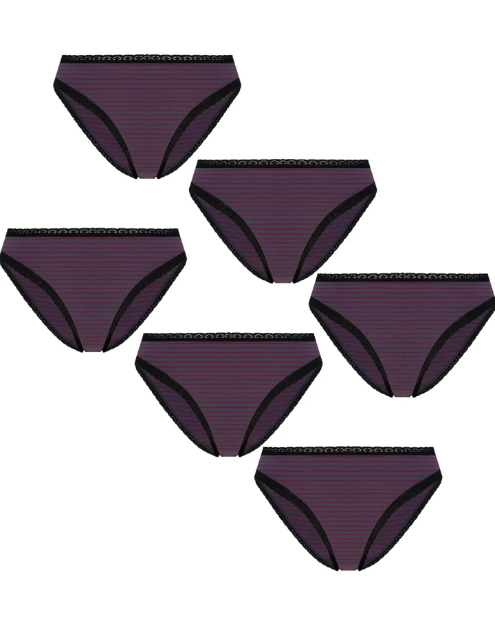 Albero Natur Damen vegan Multipack 6x Slips Mit Spitze Indigorot