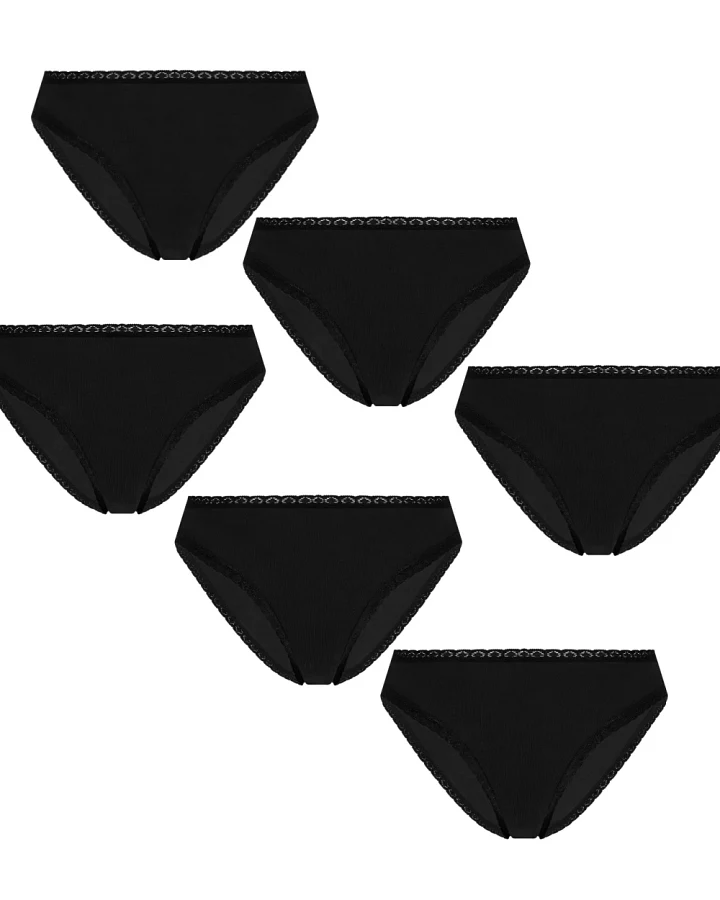 Albero Natur Damen vegan Multipack 6x Slips Mit Spitze Schwarz