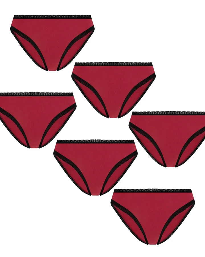 Albero Natur Damen vegan Multipack 6x Slips Mit Spitze Tibetisch Rot
