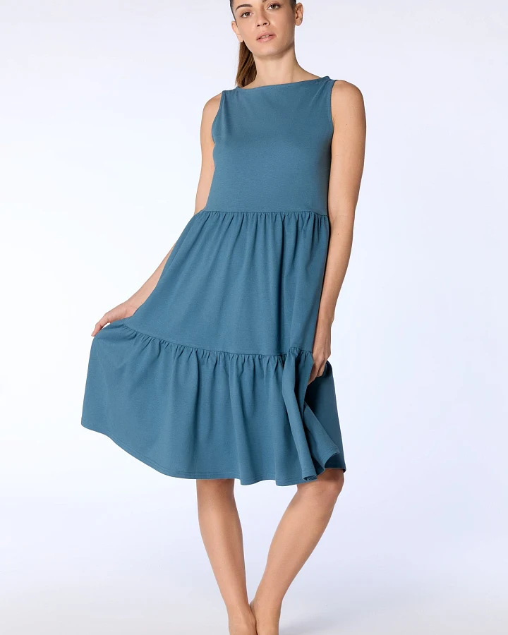 Leela Cotton Damen vegan Kleid Ruffled Alpine Grey