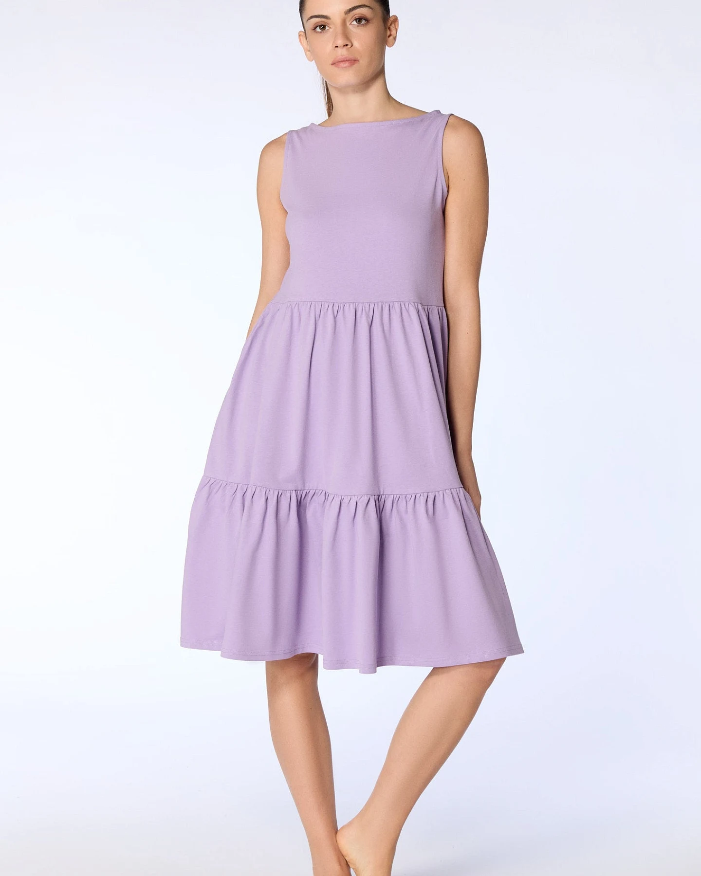 Leela Cotton Damen vegan Kleid Ruffled Viola – Ansicht 2