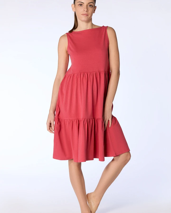 Leela Cotton Damen vegan Kleid Rüsche Kardinal Rot