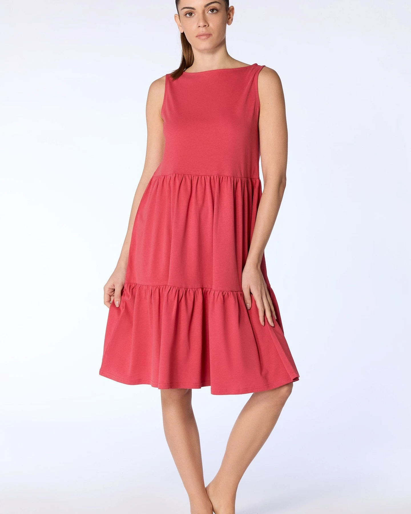 Leela Cotton Damen vegan Kleid Rüsche Kardinal Rot – Ansicht 2