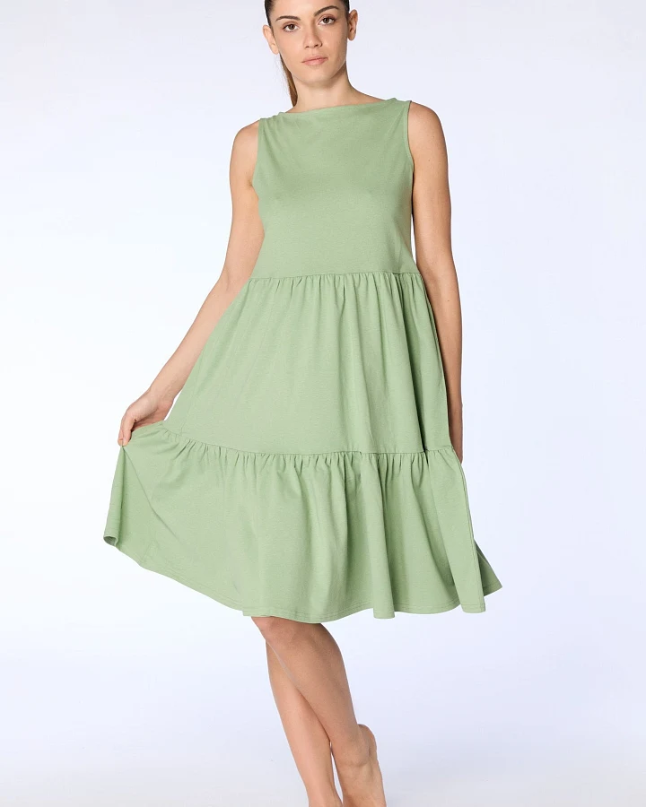 Leela Cotton Damen vegan Kleid Gekräuselt Basilikum