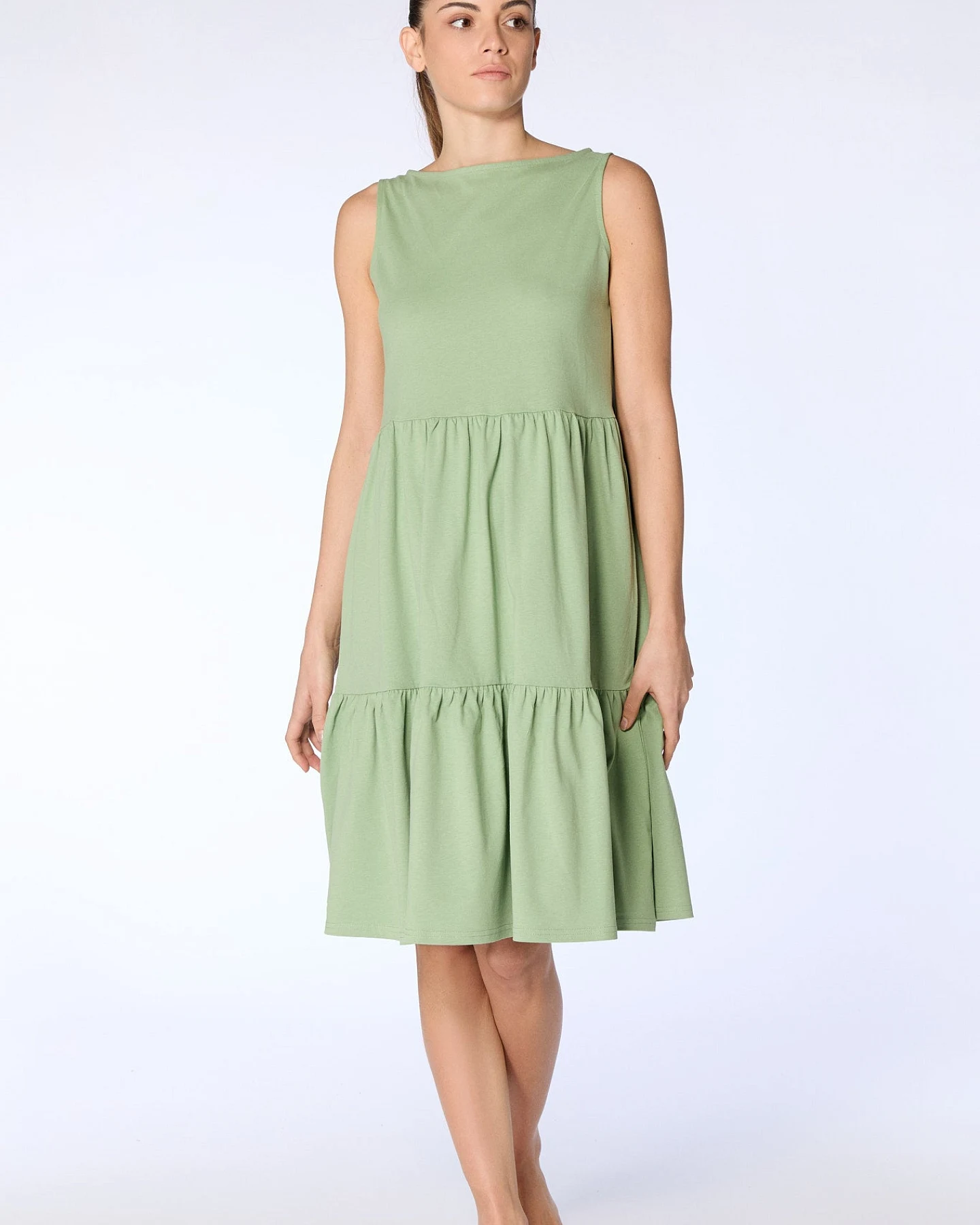 Leela Cotton Damen vegan Kleid Gekräuselt Basilikum – Ansicht 2