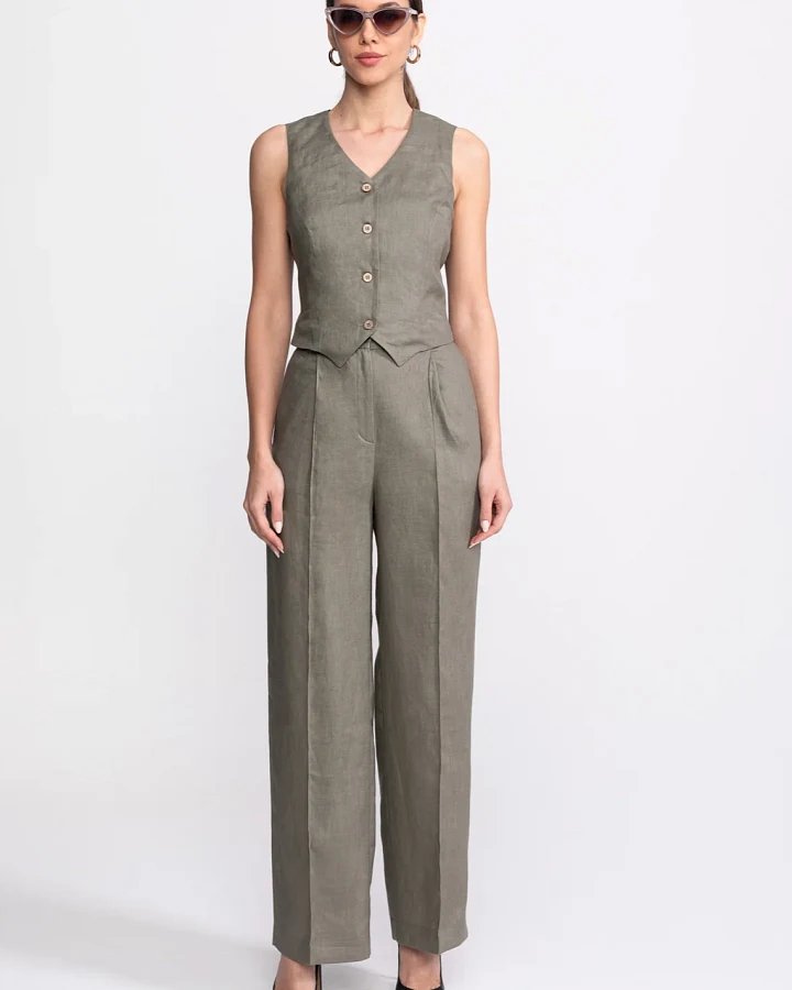 De IONESCU Damen vegan Set Figa Leinen Khaki