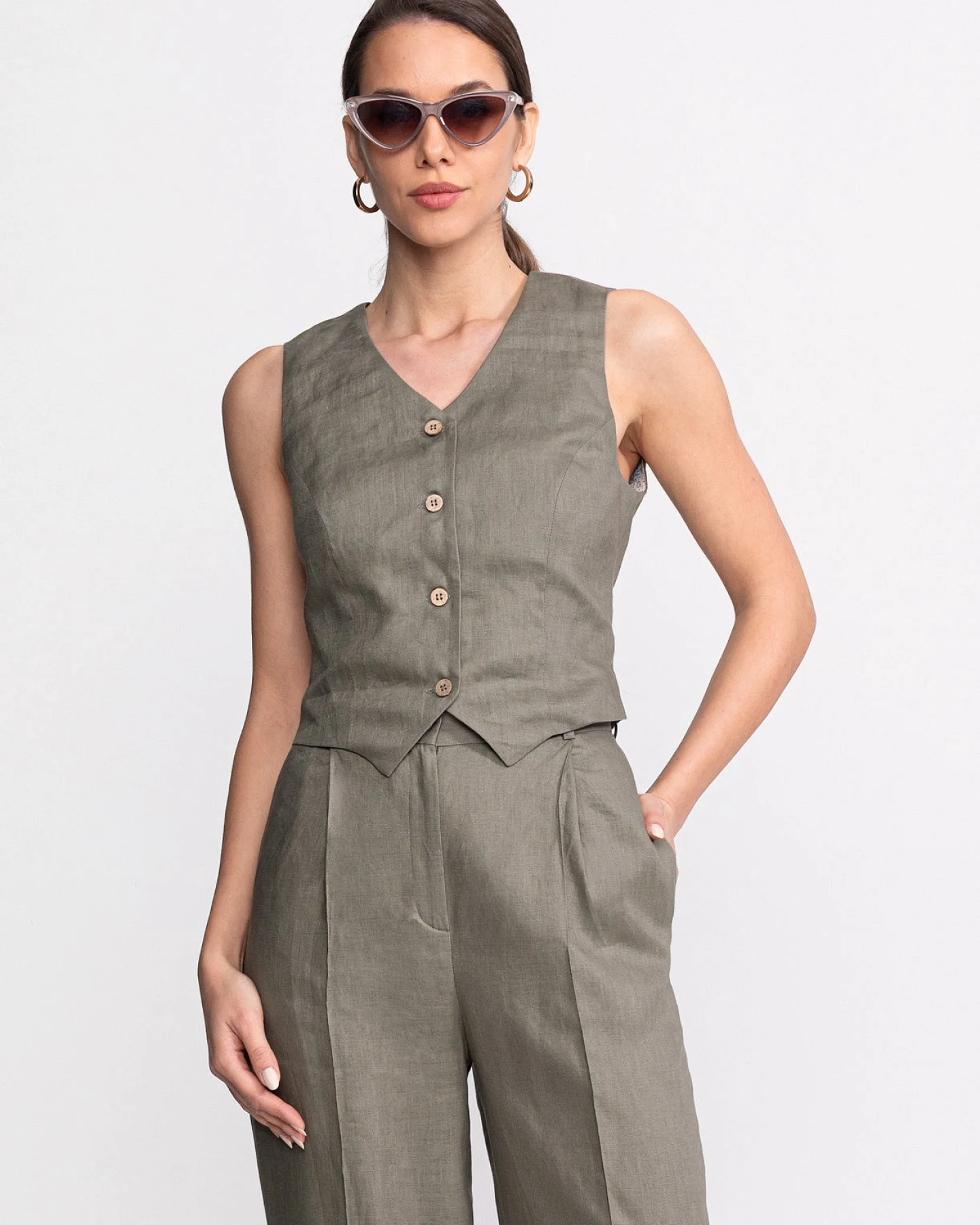 De IONESCU Damen vegan Set Figa Leinen Khaki – Ansicht 2