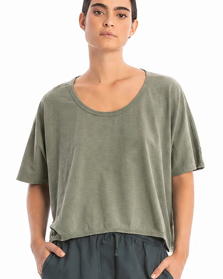 RAVENS VIEW IBIZA Damen vegan Top Square Dust Olive