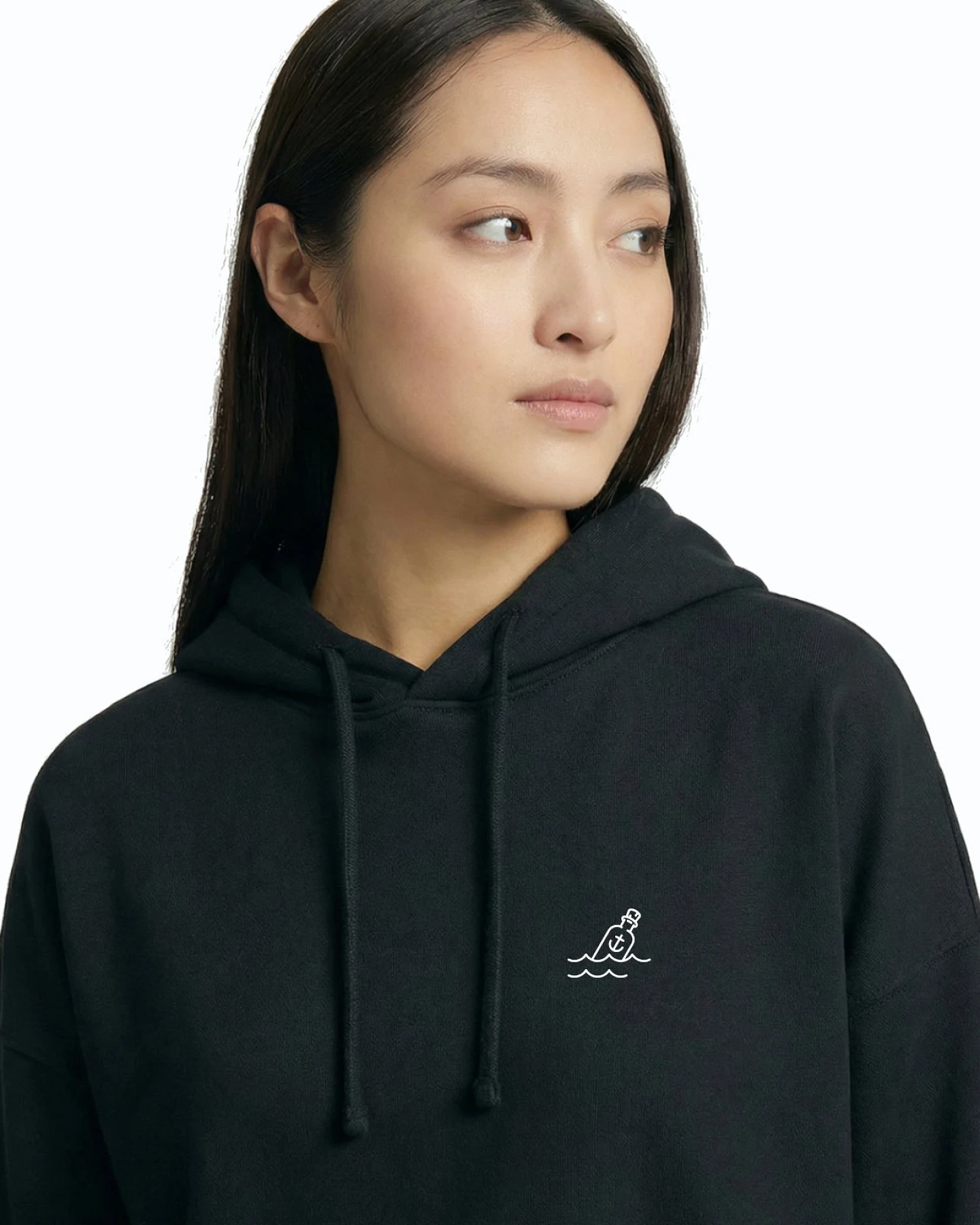 Hafendieb Damen vegan Hoodie Flaschenpost Schwarz – Ansicht 2