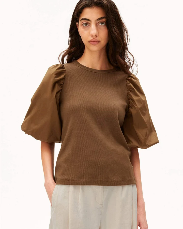 ARMEDANGELS Damen vegan T-Shirt Puffärmel Braun