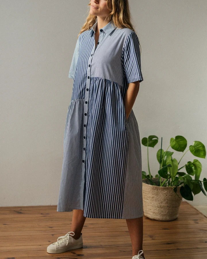 TWOTHIRDS Damen vegan Kleid Ratti Blau Gestreift