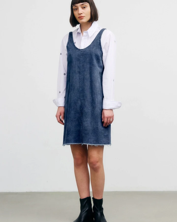 Rotholz Damen vegan Kurzes Kleid Washed Denim