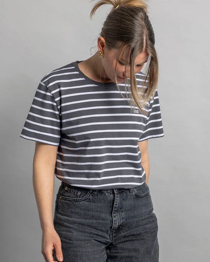 DIRTS Herren vegan T-Shirt Gestreift Anthrazit Weiß
