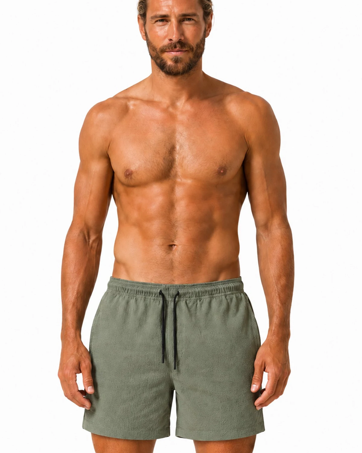 RAVENS VIEW IBIZA Herren vegan Badeshorts Khaki Wave – Ansicht 2