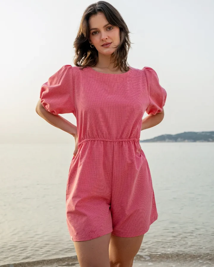 Clotsy Damen vegan Jumpsuit Olivia Vichy Rosa