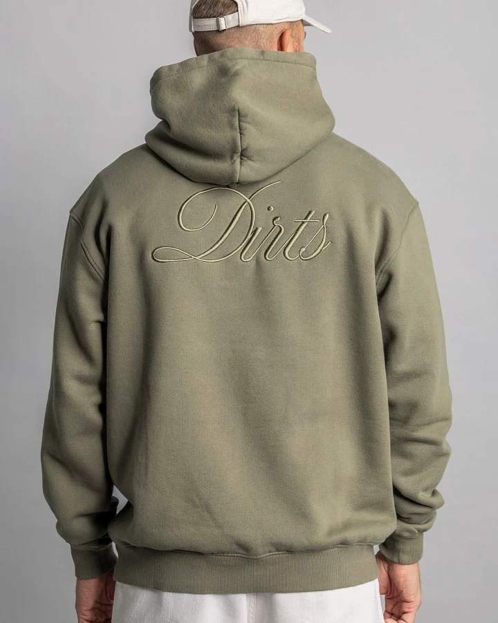 DIRTS Damen vegan Bestickter Hoodie Oversized Staubiges Oliv