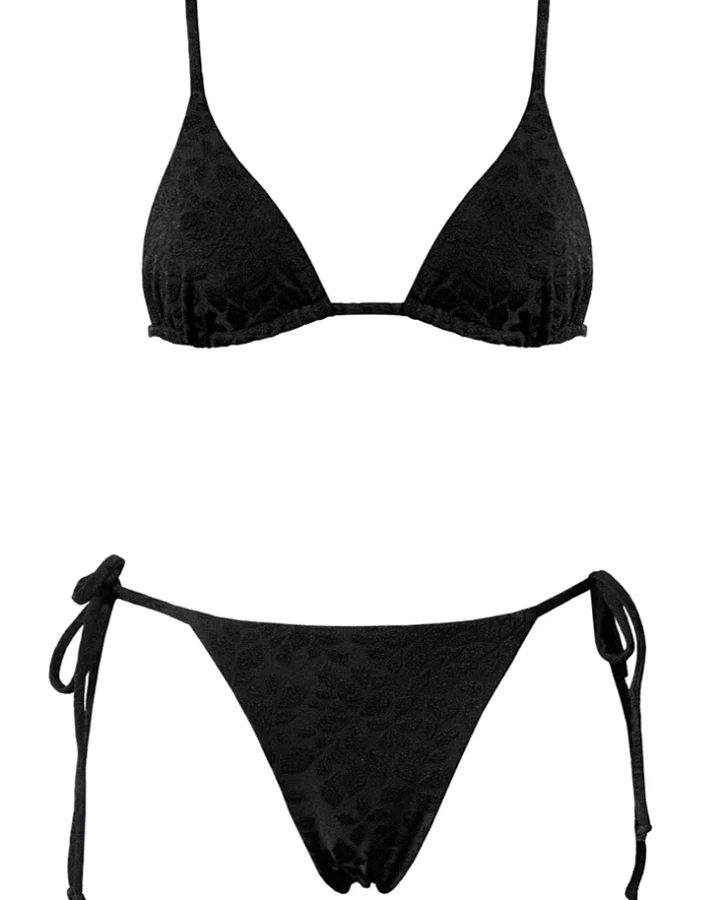 Anekdot Damen vegan Bikini Set Olbia Triangle Schwarz Floral Jacquard