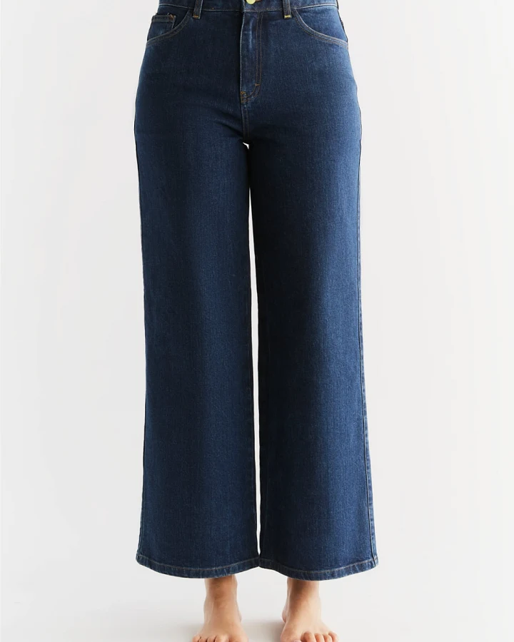 Evermind Damen vegan Jeans Weites Bein Lapis Blau