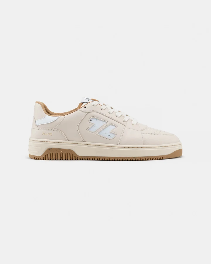 Zèta Herren vegan Sneaker Ace 98 Weiß/ Camel Braun