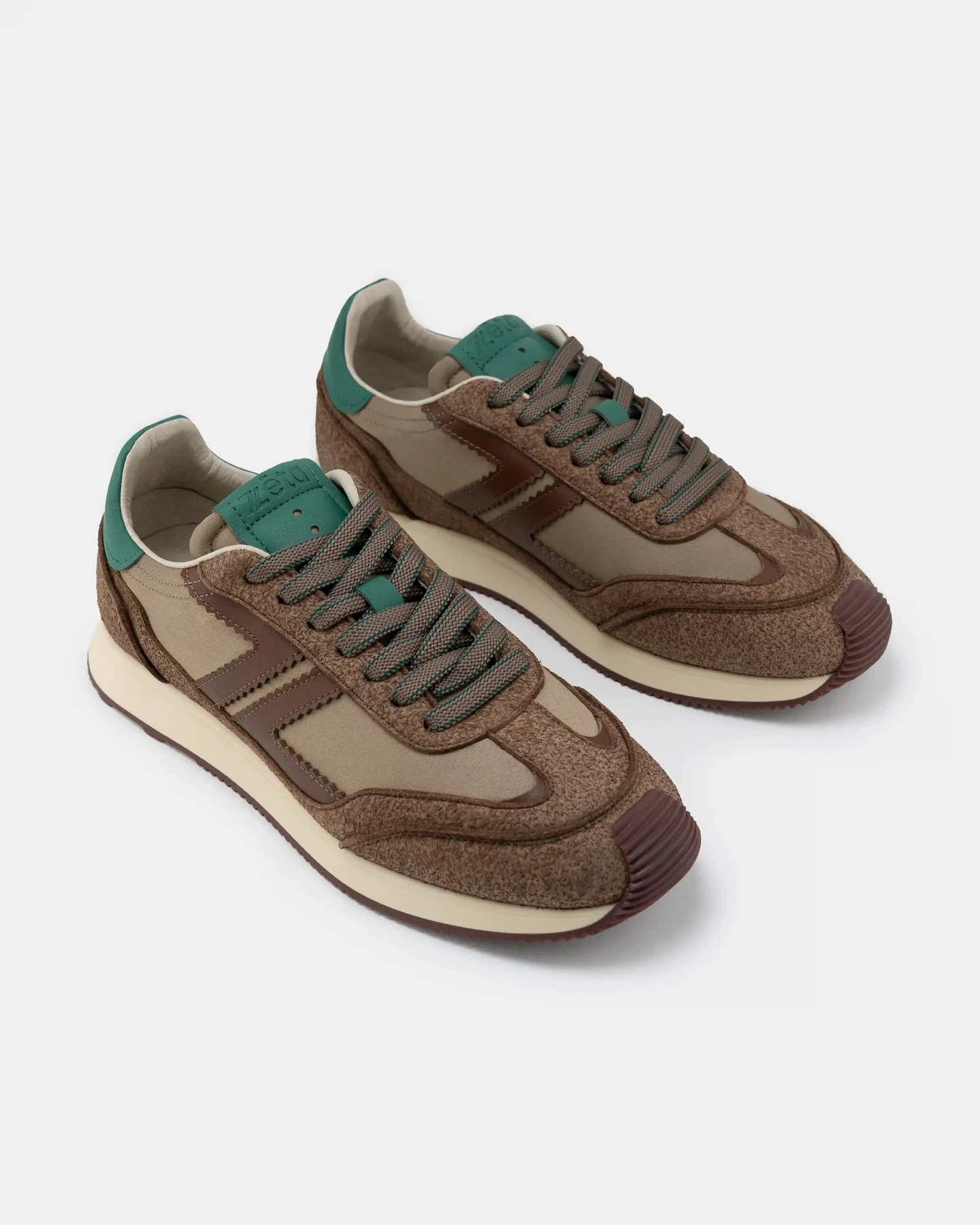 Zèta Herren vegan Sneaker Omega Mokkabraun/ Grün – Ansicht 2